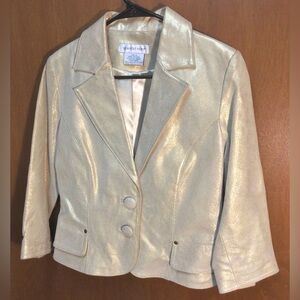 Newport News Genuine Leather Vintage Metallic Gold Shimmer Cropped Jacket Size 6